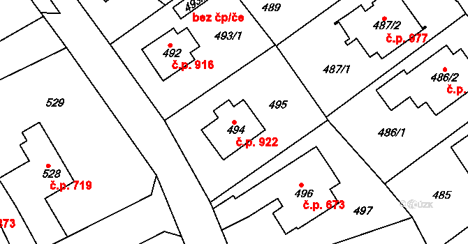 Roztoky 922 na parcele st. 494 v KÚ Roztoky u Prahy, Katastrální mapa