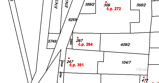 Archlebov 264 na parcele st. 297 v KÚ Archlebov, Katastrální mapa