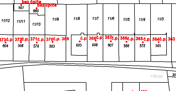 Kněždub 367 na parcele st. 606 v KÚ Kněždub, Katastrální mapa