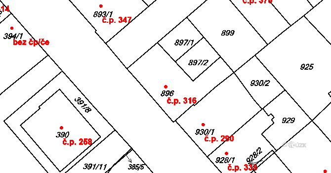 Chropyně 316 na parcele st. 896 v KÚ Chropyně, Katastrální mapa