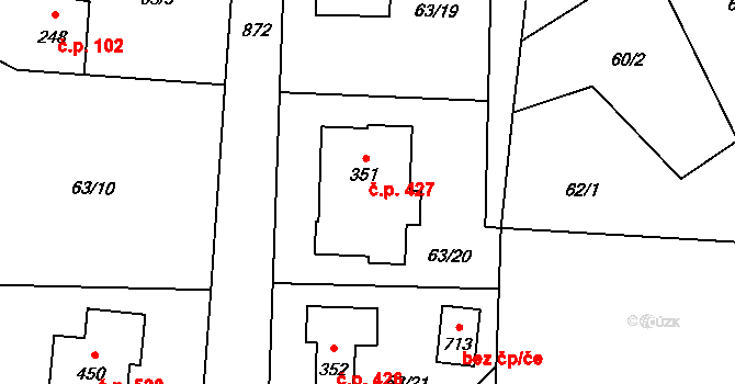 Prostřední Bludovice 427, Horní Bludovice na parcele st. 351 v KÚ Prostřední Bludovice, Katastrální mapa