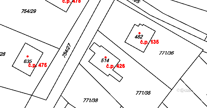 Cerhenice 426 na parcele st. 514 v KÚ Cerhenice, Katastrální mapa