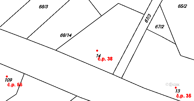 Horní Bousov 38, Dolní Bousov na parcele st. 14 v KÚ Horní Bousov, Katastrální mapa