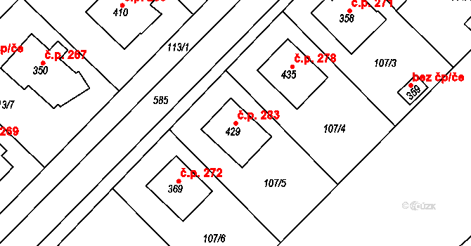 Přílepy 283 na parcele st. 429 v KÚ Přílepy u Holešova, Katastrální mapa