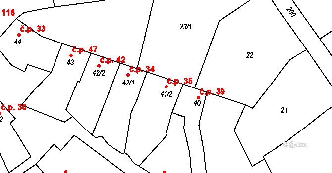 Tážaly 35, Kožušany-Tážaly na parcele st. 41/2 v KÚ Tážaly, Katastrální mapa