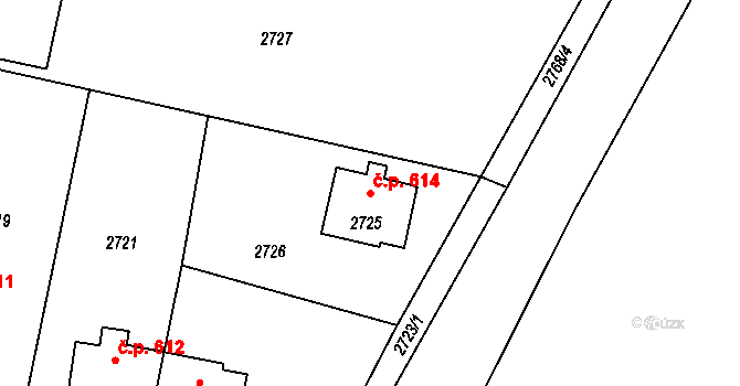 Mimoň I 614, Mimoň na parcele st. 2725 v KÚ Mimoň, Katastrální mapa