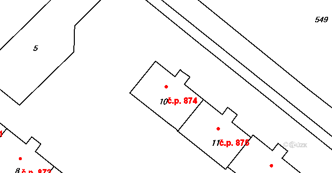 Lutyně 874, Orlová na parcele st. 10 v KÚ Horní Lutyně, Katastrální mapa