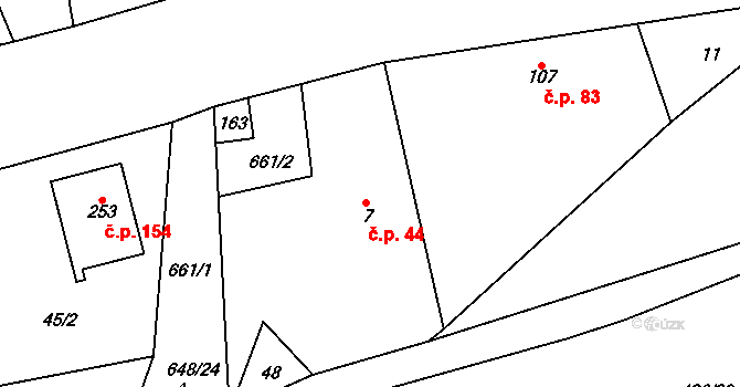 Robousy 44, Jičín na parcele st. 7 v KÚ Robousy, Katastrální mapa