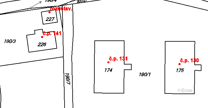 Purkarec 131, Hluboká nad Vltavou na parcele st. 174 v KÚ Purkarec, Katastrální mapa