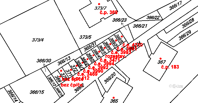 Skorotice 3471, Ústí nad Labem na parcele st. 368/4 v KÚ Skorotice u Ústí nad Labem, Katastrální mapa