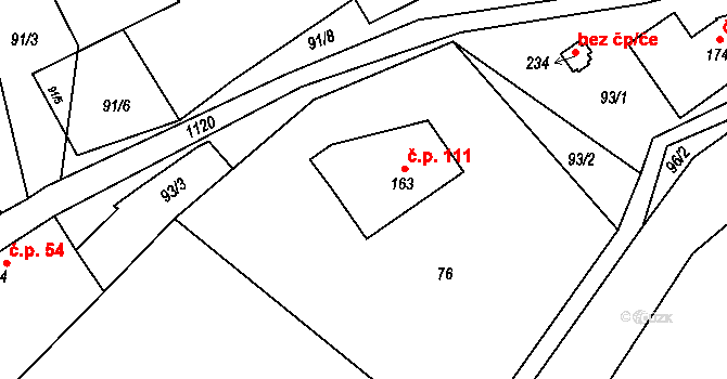 Javorník 111 na parcele st. 163 v KÚ Javorník u Vysokého Mýta, Katastrální mapa