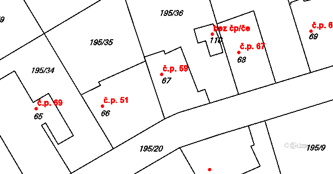 Černíky 59 na parcele st. 67 v KÚ Černíky, Katastrální mapa