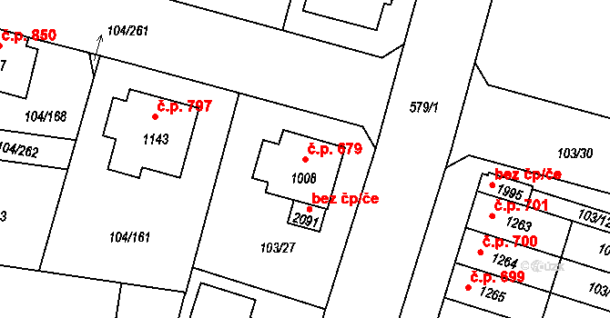 Podklášteří 679, Třebíč na parcele st. 1008 v KÚ Podklášteří, Katastrální mapa