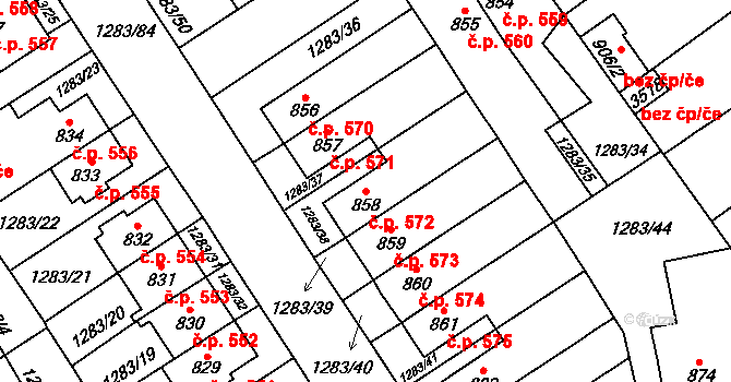 Litomyšl-Město 572, Litomyšl na parcele st. 858 v KÚ Litomyšl, Katastrální mapa