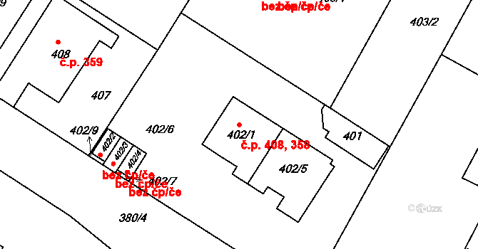 Pisárky 358,408, Brno na parcele st. 402/5 v KÚ Pisárky, Katastrální mapa