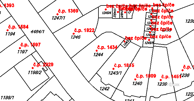 Teplice 1434 na parcele st. 1244 v KÚ Teplice, Katastrální mapa