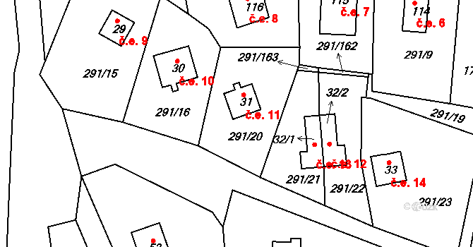 Cetnov 11, Cheb na parcele st. 31 v KÚ Cetnov, Katastrální mapa