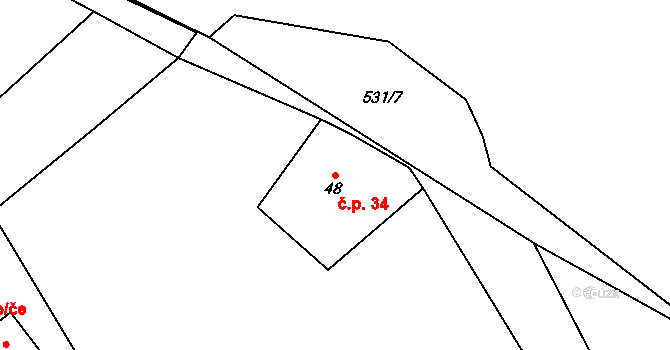 Hrušov 34 na parcele st. 48 v KÚ Hrušov nad Jizerou, Katastrální mapa