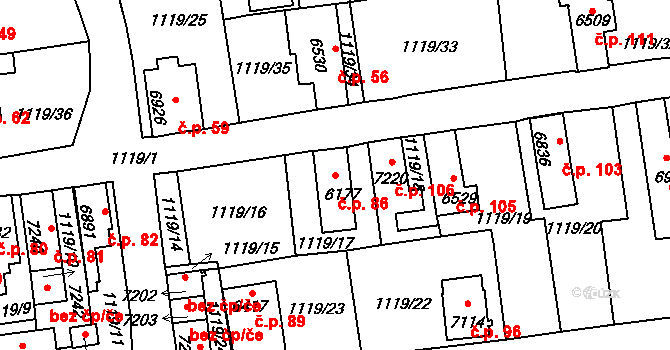 Podchlumí 86, Mladá Boleslav na parcele st. 6177 v KÚ Mladá Boleslav, Katastrální mapa