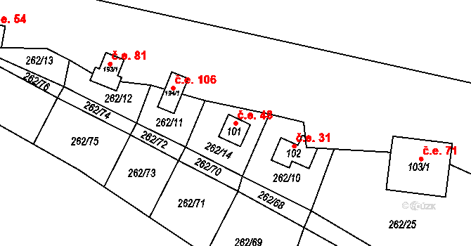 Hřebečníky 48 na parcele st. 101 v KÚ Hřebečníky, Katastrální mapa