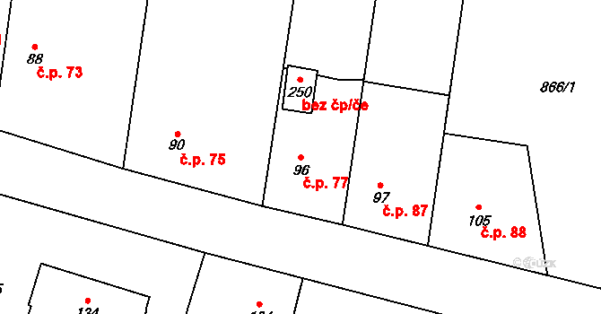 Zavidov 77 na parcele st. 96 v KÚ Zavidov, Katastrální mapa