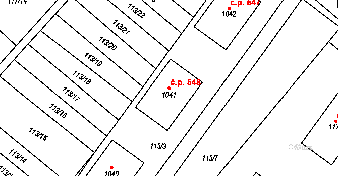Halenkov 548 na parcele st. 1041 v KÚ Halenkov, Katastrální mapa