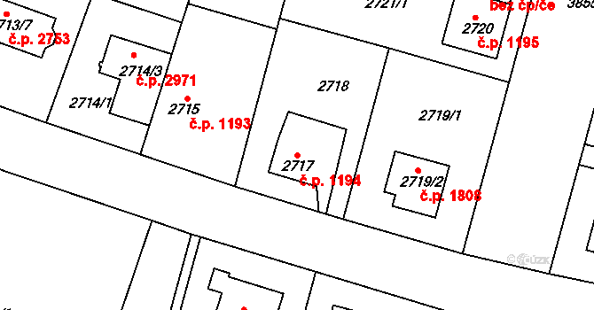 Horní Počernice 1194, Praha na parcele st. 2717 v KÚ Horní Počernice, Katastrální mapa