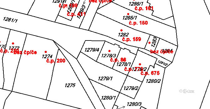 Suchdol nad Lužnicí 86 na parcele st. 1278/3 v KÚ Suchdol nad Lužnicí, Katastrální mapa