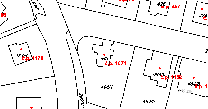 Braník 1071, Praha na parcele st. 484/4 v KÚ Braník, Katastrální mapa