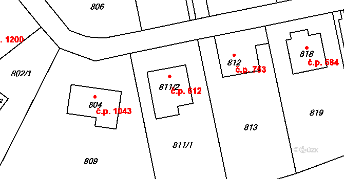 Stodůlky 612, Praha na parcele st. 811/2 v KÚ Stodůlky, Katastrální mapa