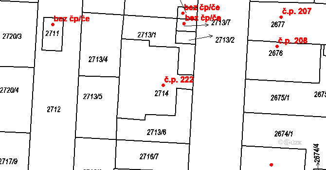 Příbram IV 222, Příbram na parcele st. 2714 v KÚ Příbram, Katastrální mapa