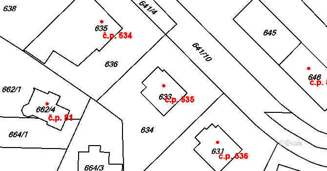 Sedlčany 535 na parcele st. 633 v KÚ Sedlčany, Katastrální mapa