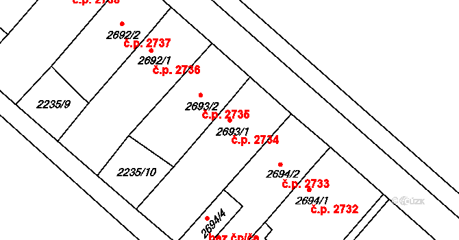 Hodonín 2734 na parcele st. 2693/1 v KÚ Hodonín, Katastrální mapa