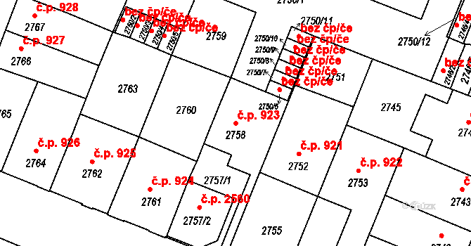 České Budějovice 3 923, České Budějovice na parcele st. 2758 v KÚ České Budějovice 3, Katastrální mapa