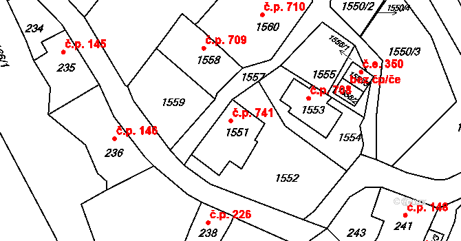 Rumburk 1 741, Rumburk na parcele st. 1551 v KÚ Rumburk, Katastrální mapa