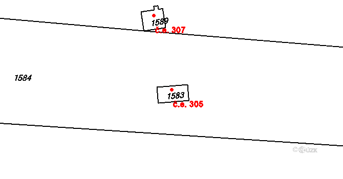 Ochoz u Brna 305 na parcele st. 1583 v KÚ Ochoz u Brna, Katastrální mapa