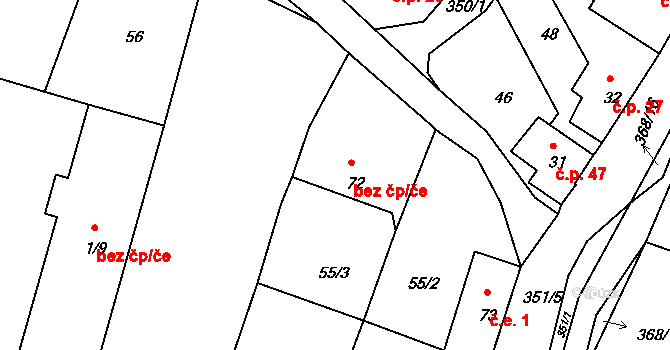 Chotouchov 1, Kořenice na parcele st. 73 v KÚ Chotouchov, Katastrální mapa