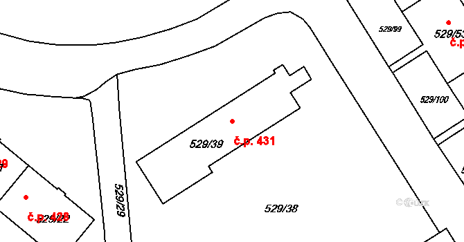 Ráj 431, Karviná na parcele st. 529/39 v KÚ Ráj, Katastrální mapa