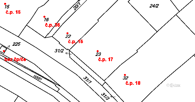 Vítovice 17, Rousínov na parcele st. 23 v KÚ Vítovice, Katastrální mapa