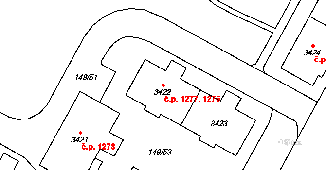 Bolevec 1276,1277, Plzeň na parcele st. 3422 v KÚ Bolevec, Katastrální mapa