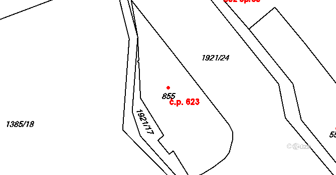 Vrchlabí 623 na parcele st. 855 v KÚ Vrchlabí, Katastrální mapa