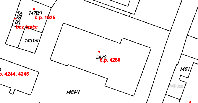 Jablonec nad Nisou 4286 na parcele st. 5920 v KÚ Jablonec nad Nisou, Katastrální mapa