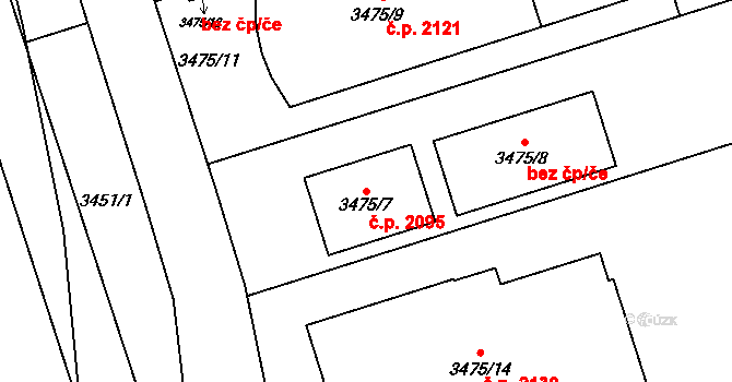 Řečkovice 2095, Brno na parcele st. 3475/7 v KÚ Řečkovice, Katastrální mapa