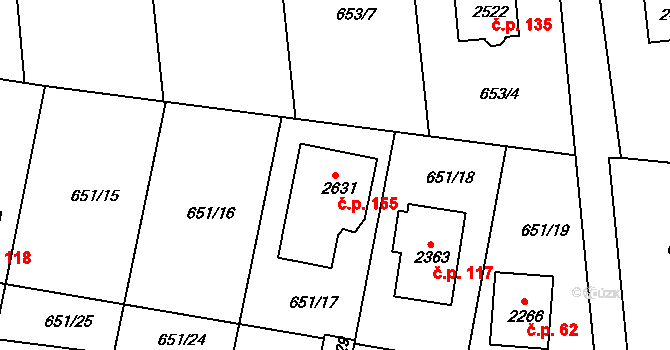 Pikovice 155, Hradištko na parcele st. 2631 v KÚ Hradištko pod Medníkem, Katastrální mapa