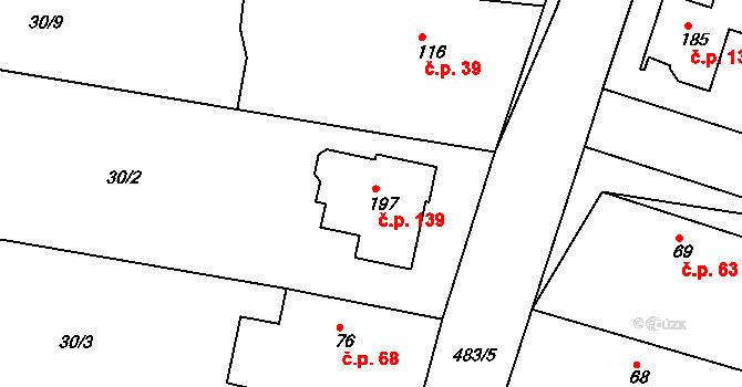 Starý Mateřov 139 na parcele st. 197 v KÚ Starý Mateřov, Katastrální mapa