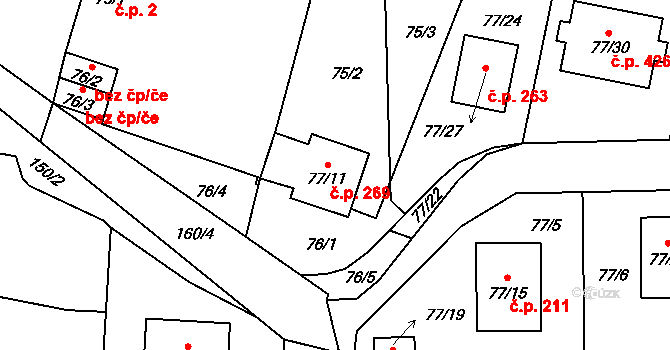 Homole 269 na parcele st. 77/11 v KÚ Homole, Katastrální mapa