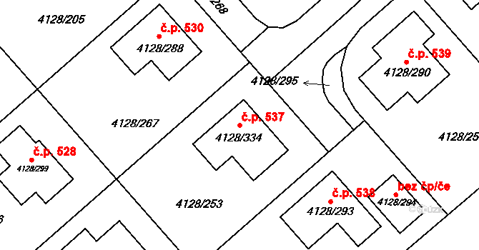 Choceňské Předměstí 537, Vysoké Mýto na parcele st. 4128/334 v KÚ Vysoké Mýto, Katastrální mapa