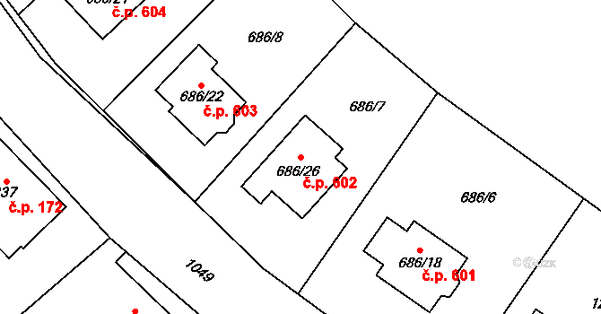 Krmelín 602 na parcele st. 686/26 v KÚ Krmelín, Katastrální mapa