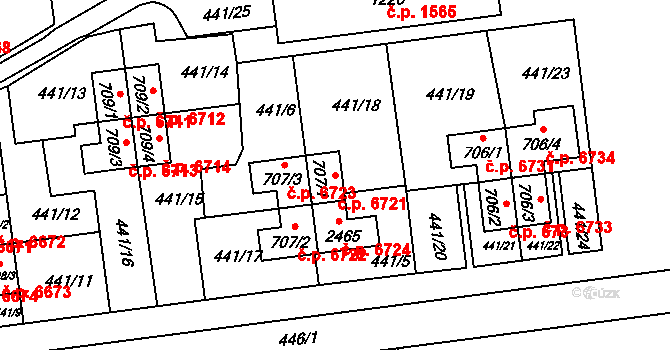 Otrokovice 6721 na parcele st. 707/1 v KÚ Otrokovice, Katastrální mapa