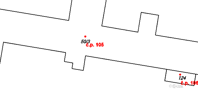 Loukov 105 na parcele st. 50/3 v KÚ Loukov u Mnichova Hradiště, Katastrální mapa